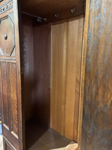 Vintage Oak Panelled Wardrobe With Central Mirror Door