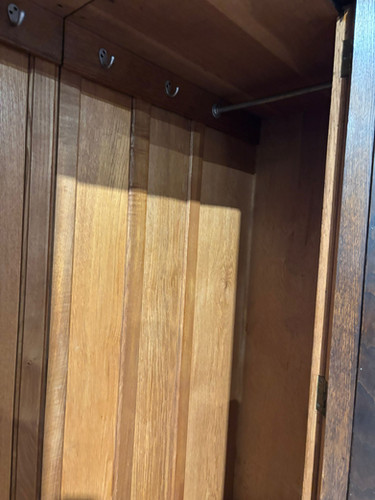 Vintage Oak Panelled Wardrobe With Central Mirror Door