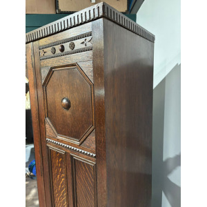 Vintage Oak Panelled Wardrobe With Central Mirror Door