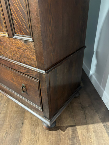 Vintage Oak Panelled Wardrobe With Central Mirror Door
