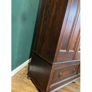 Vintage Oak Panelled Wardrobe With Central Mirror Door