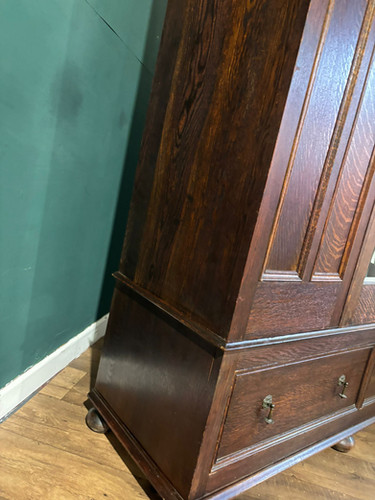 Vintage Oak Panelled Wardrobe With Central Mirror Door