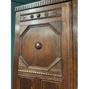 Vintage Oak Panelled Wardrobe With Central Mirror Door
