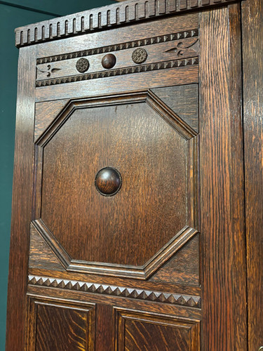 Vintage Oak Panelled Wardrobe With Central Mirror Door