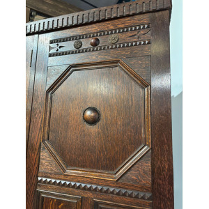 Vintage Oak Panelled Wardrobe With Central Mirror Door