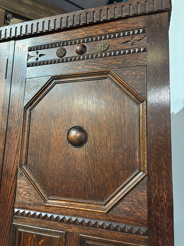 Vintage Oak Panelled Wardrobe With Central Mirror Door