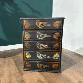 Vintage Oriental Style 5 Drawer Chest Decorated With Birds