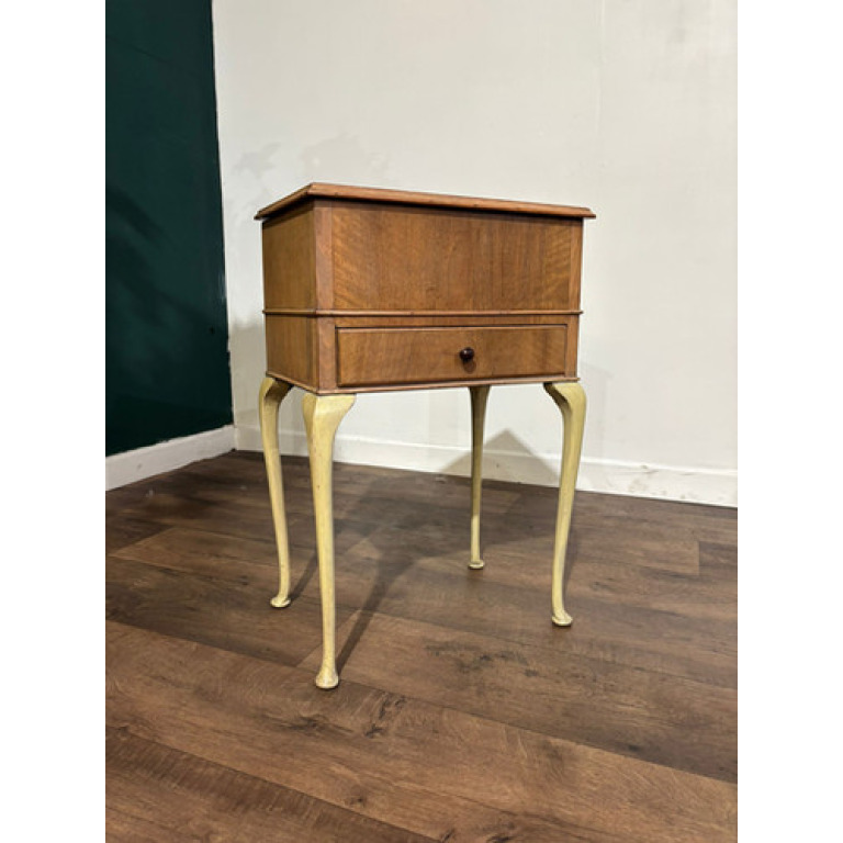 Vintage Walnut Sewing Box On Cabriole Supports