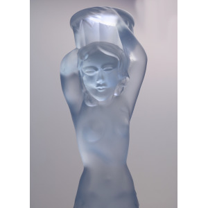 A pair Art Deco glass Walther & Sohne blue Mermaid Nymphen Candlesticks C.1930's