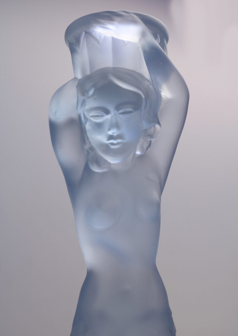 A pair Art Deco glass Walther & Sohne blue Mermaid Nymphen Candlesticks C.1930's