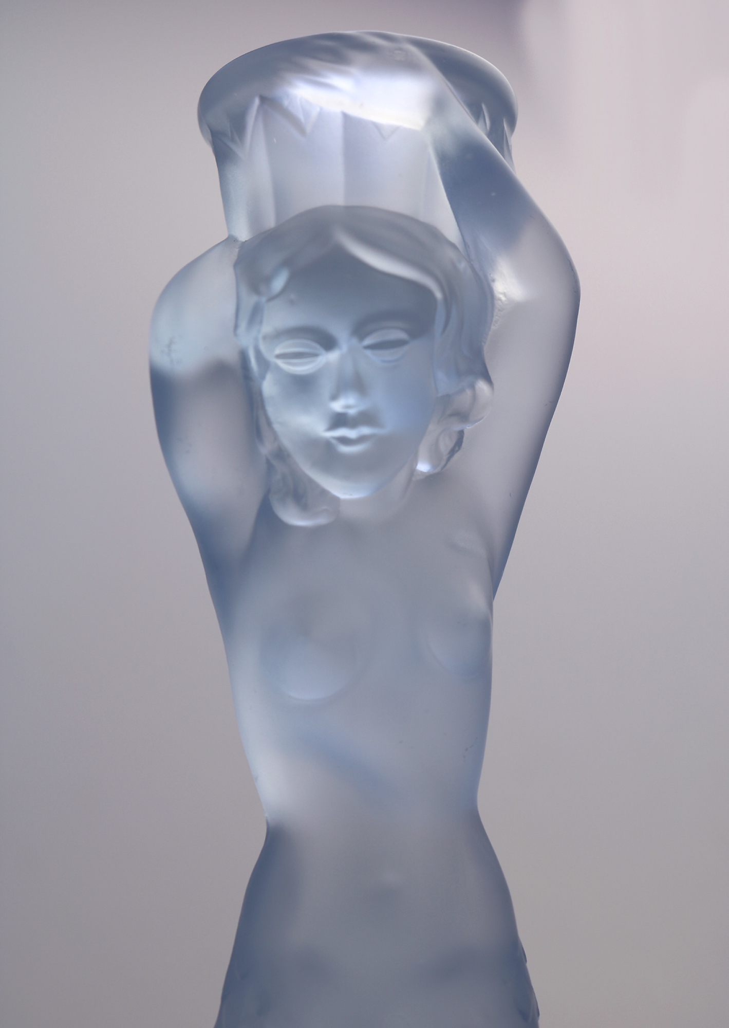 A pair Art Deco glass Walther & Sohne blue Mermaid Nymphen Candlesticks C.1930's