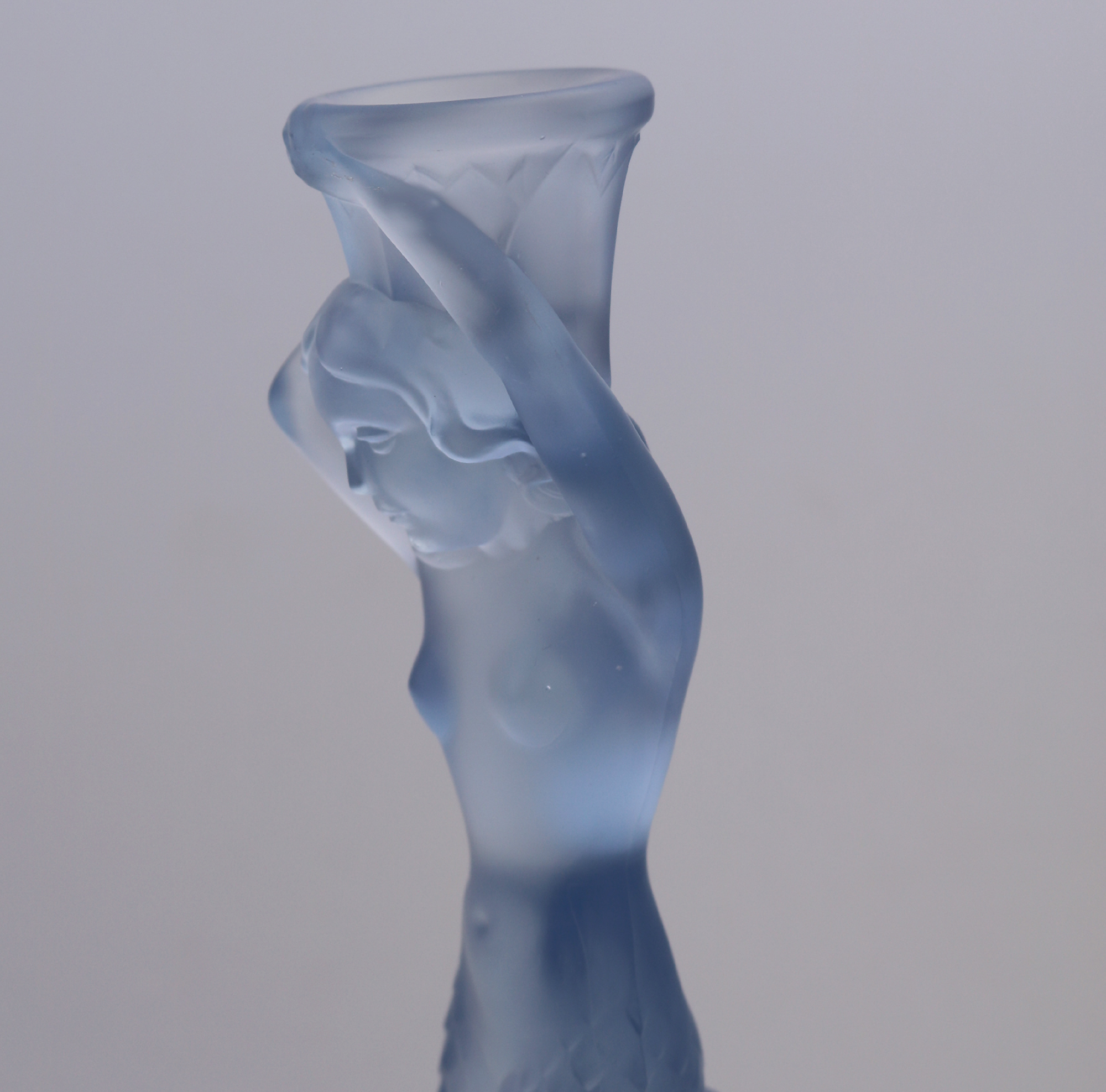 A pair Art Deco glass Walther & Sohne blue Mermaid Nymphen Candlesticks C.1930's