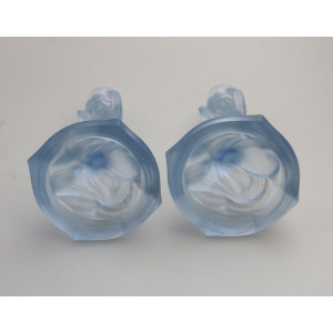 A pair Art Deco glass Walther & Sohne blue Mermaid Nymphen Candlesticks C.1930's
