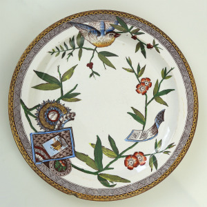 Antique Victorian aesthetic Wedgwood polychrome clobbering pottery Plate C.1881