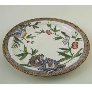 Antique Victorian aesthetic Wedgwood polychrome clobbering pottery Plate C.1881