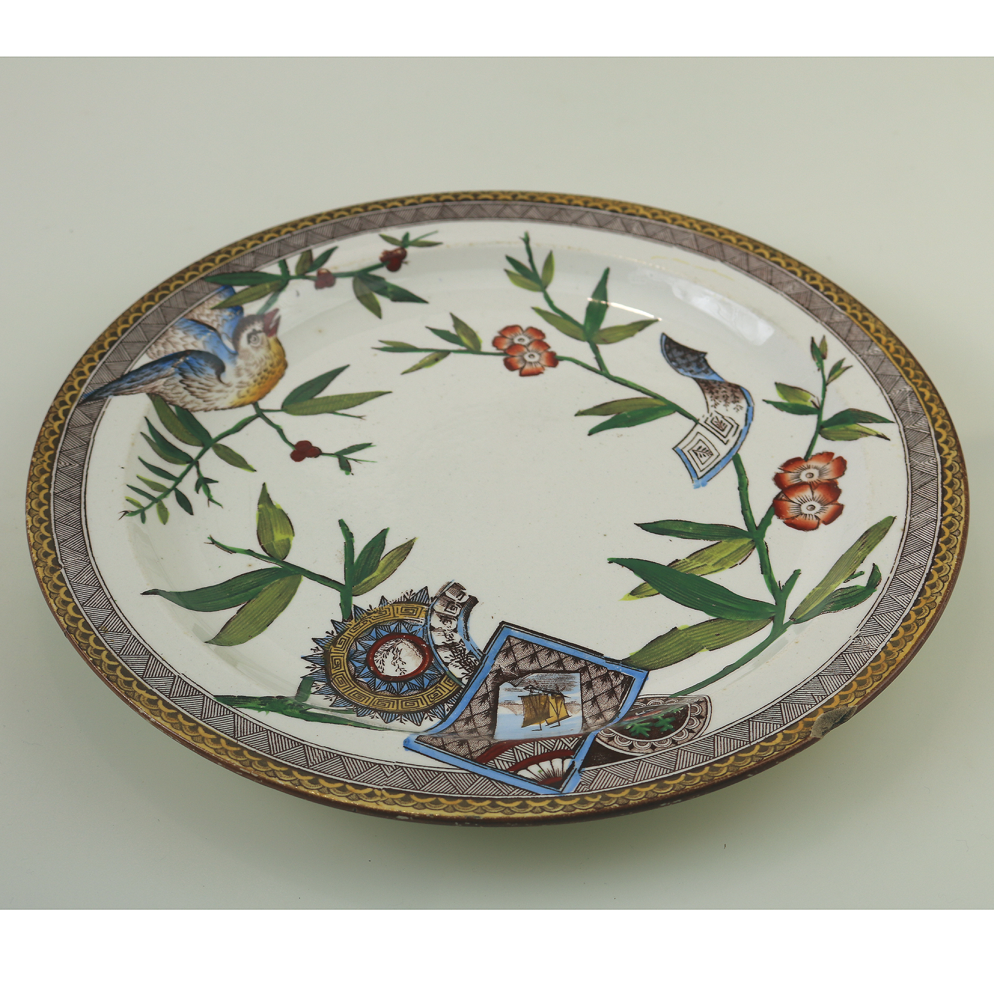 Antique Victorian aesthetic Wedgwood polychrome clobbering pottery Plate C.1881